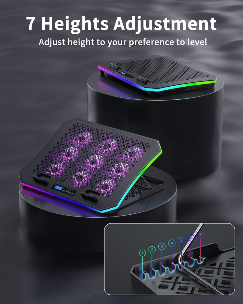 KeiBn Laptop Cooling Pad, Gaming Laptop Fan Cooling Pad with 9 Quiet Fans, RGB Laptop Cooler for 15.6-17.3 Inch, Cooling Pad for Laptop with 7 Height Stands, 2 USB Ports, Phone Stand-Purple - Image 3